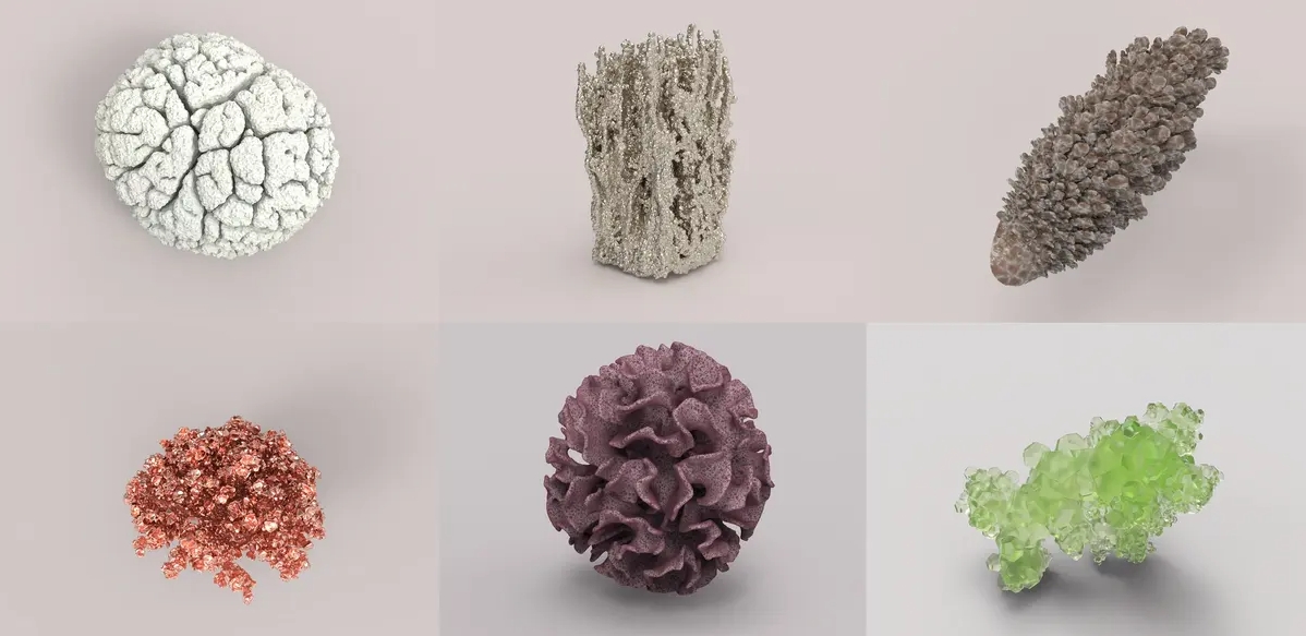 Texture examples generated with a design algorithm setting to mimic organic growth could be applied to customize products, such as lamps or furniture (Source: Nik Lee)