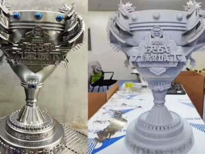 SLA 3D Printed Trophy With Silver Paint for E-sports Competition