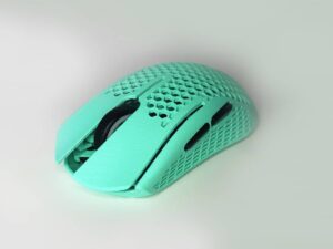 SLS 3D Printed and Tinted Blue-Green Logitech UL2 Nylon Mouse Shell