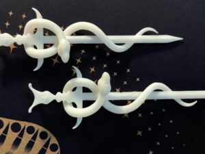 SLA 3D Printed Sword and Snake Earring Design Prototype