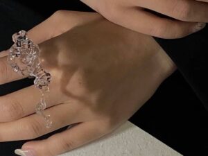 SLA 3D Printed Clear Resin Earrings and Finger Rings Designer Jewelries
