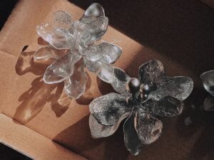 SLA 3D Printed Clear Resin Flowers Painted and Plated with Silver