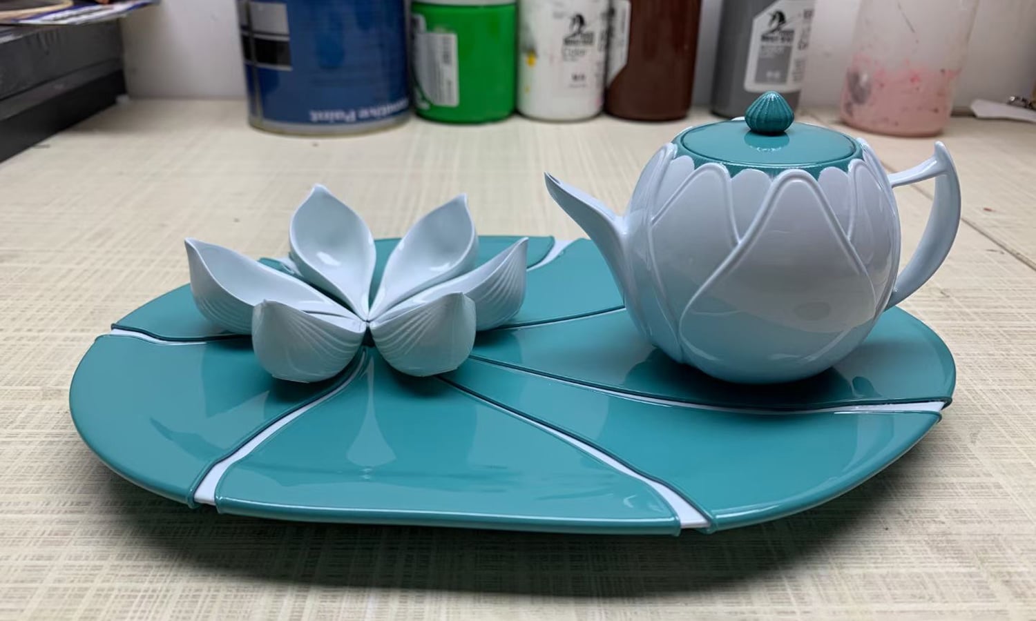 SLA 3D Printed Lotus Theme Tea Set Prototype FacFox