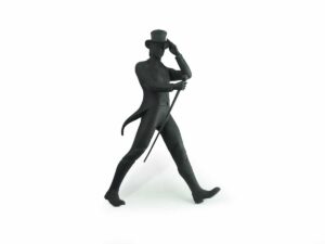 SLS 3D Printed Striding Man with a Walking Stick Figurine with Dark Grey HP Nylon