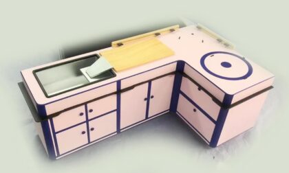 SLA 3D Printed L-shaped Kitchen Cabinet Layout Resin Model