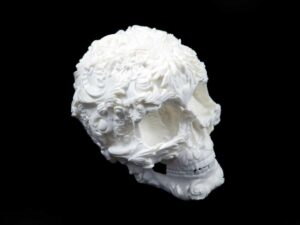 LCD 3D Printed White Resin Gothic Skull as Halloween Decoration