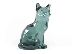 SLA 3D Printed Sitting Shiba Inu Dog Clear Resin Statue Tinted Green