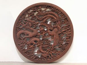 ColorJet 3D Printed Sandstone Replica of Chinese Antique Wall Plaque Phoenix and Dragon