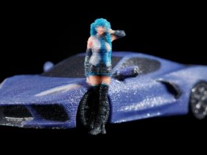 Colorjet 3D Printed Blue Chevy Corvette and Miku Fullcolor Sandstone Miniature