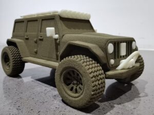 ColorJet 3D Printed Sandstone Jeep Model with Steerable Wheels