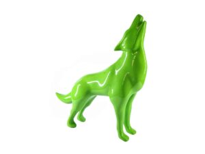 SLA 3D Printed Neon Green Howling Wolf Resin Statue