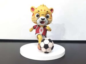 SLA 3D Printed Cartoon Cheetah Playing Soccer Mascot Prototype