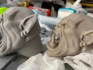 DLP 3D Printed Fine-detail Resin Goblin Head Sculptures