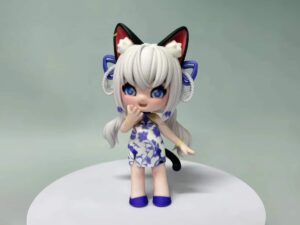 MJF 3D Printed Full-color Cat Girl Chibi Wearing Cheongsam