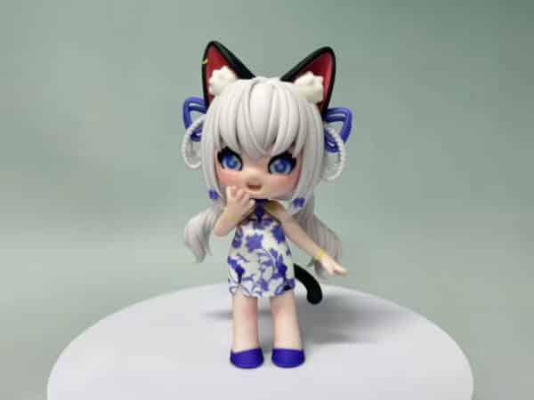 MJF 3D Printed Full-color Cat Girl Chibi Wearing Cheongsam