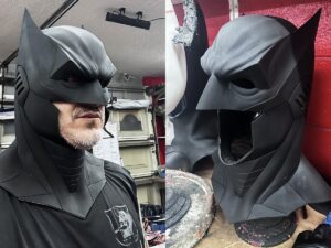 Urethane Rubber Batman Cowl Cast from SLS 3D Printed Nylon Pattern