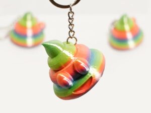 FDM 3D Printed Shiny Rainbow Poop Funny Keychain