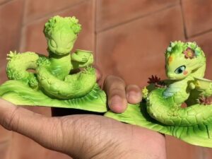 SLA 3D Printed Cartoon Resin Green Snake Statues