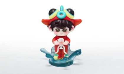 PolyJet 3D Printed Goldfish Prince Figurine with Transparent Water Splash