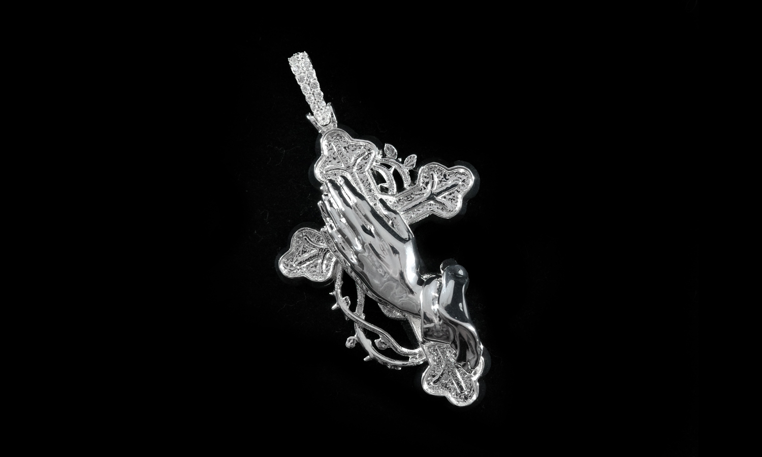 Silver 925 Cross with Praying Hand Pendant Cast from 3D Printing